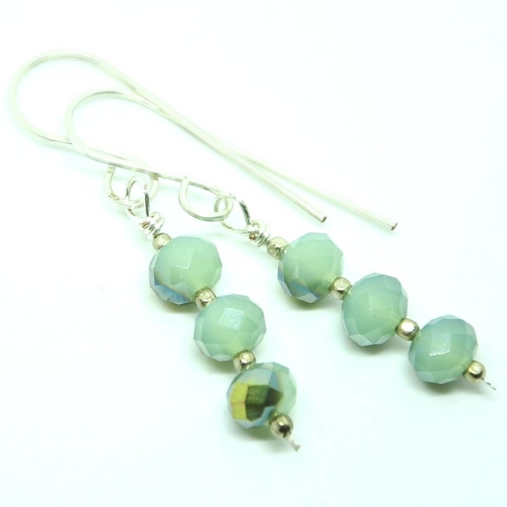 Handmade Sterling Silver Mint Green Faceted Dangle Earrings